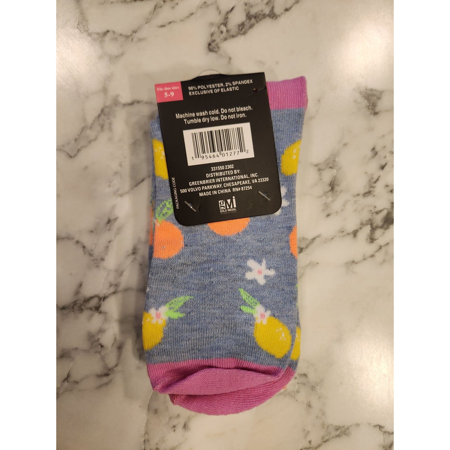 Beverly Hills Polo Club Womens Knee High Socks Citrus Print Pink & Blue Size 5-9