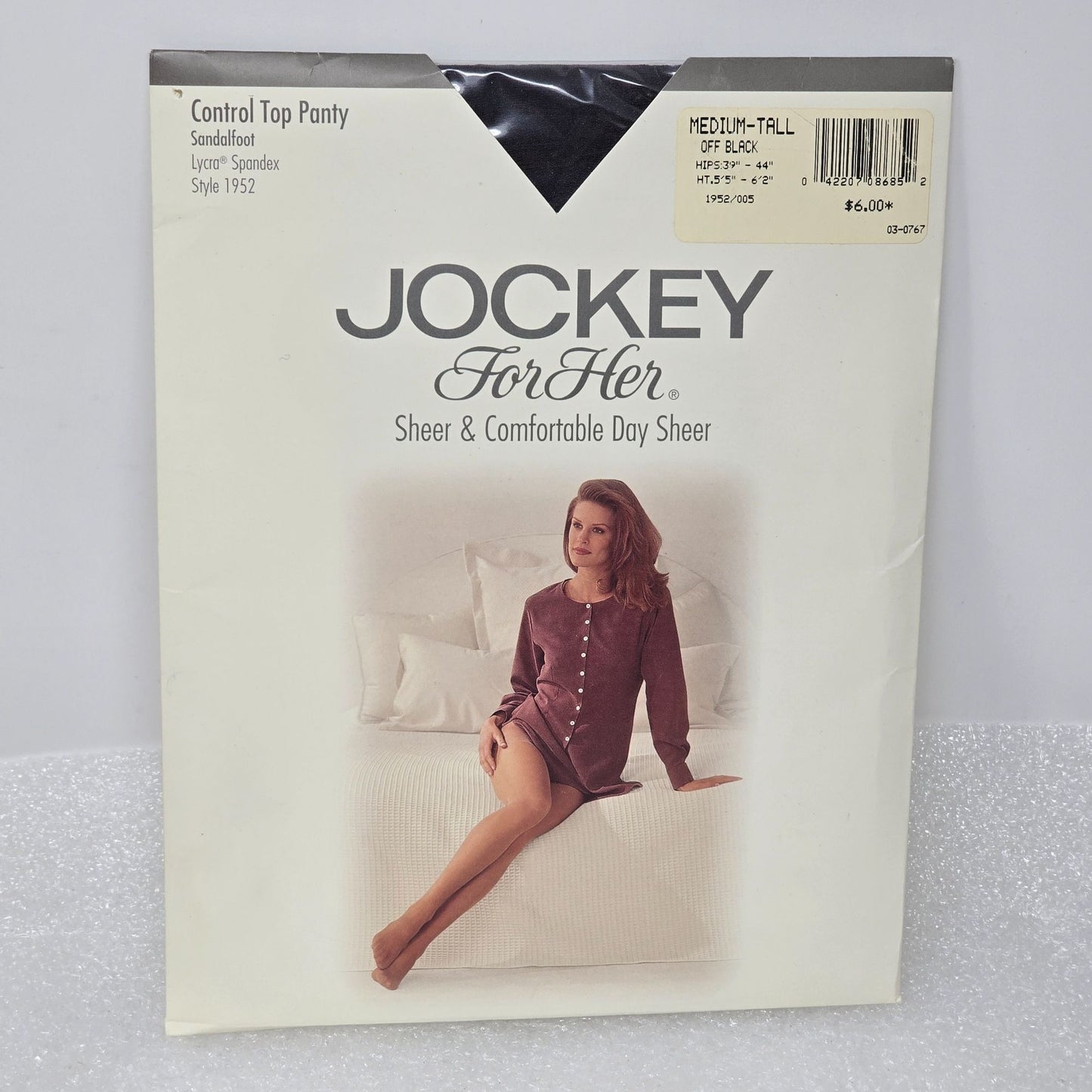 Vintage Jockey For Her Sheer Control Top Panty Medium Tall Sandalfoot Off Black