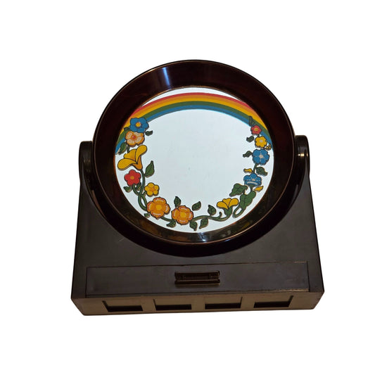 1970s Vintage Yaps Floral Wind-Up Music Box Mirror MCM You Light Up My Life