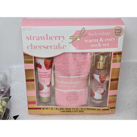 Bodycology Strawberry Cheesecake Warm & Cozy Sock Gift Set Fragrance Body Cream