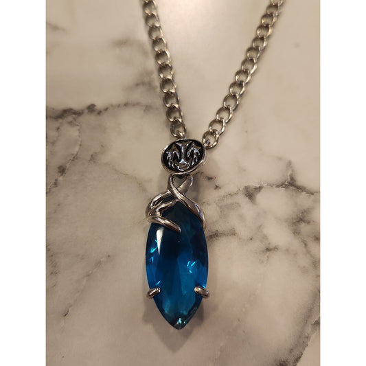 Final Fantasy Blue Crystal Pendant Necklace With Silver-Tone Chain