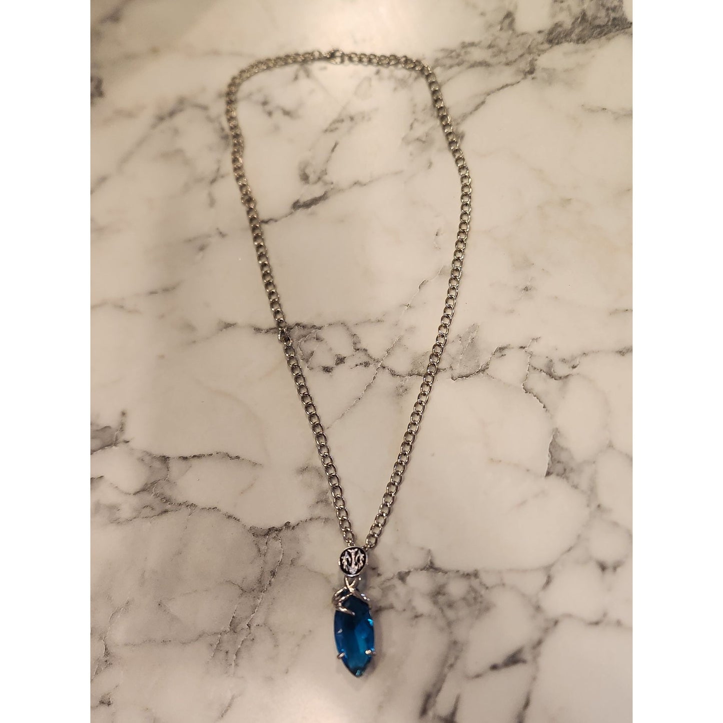 Final Fantasy Blue Crystal Pendant Necklace With Silver-Tone Chain