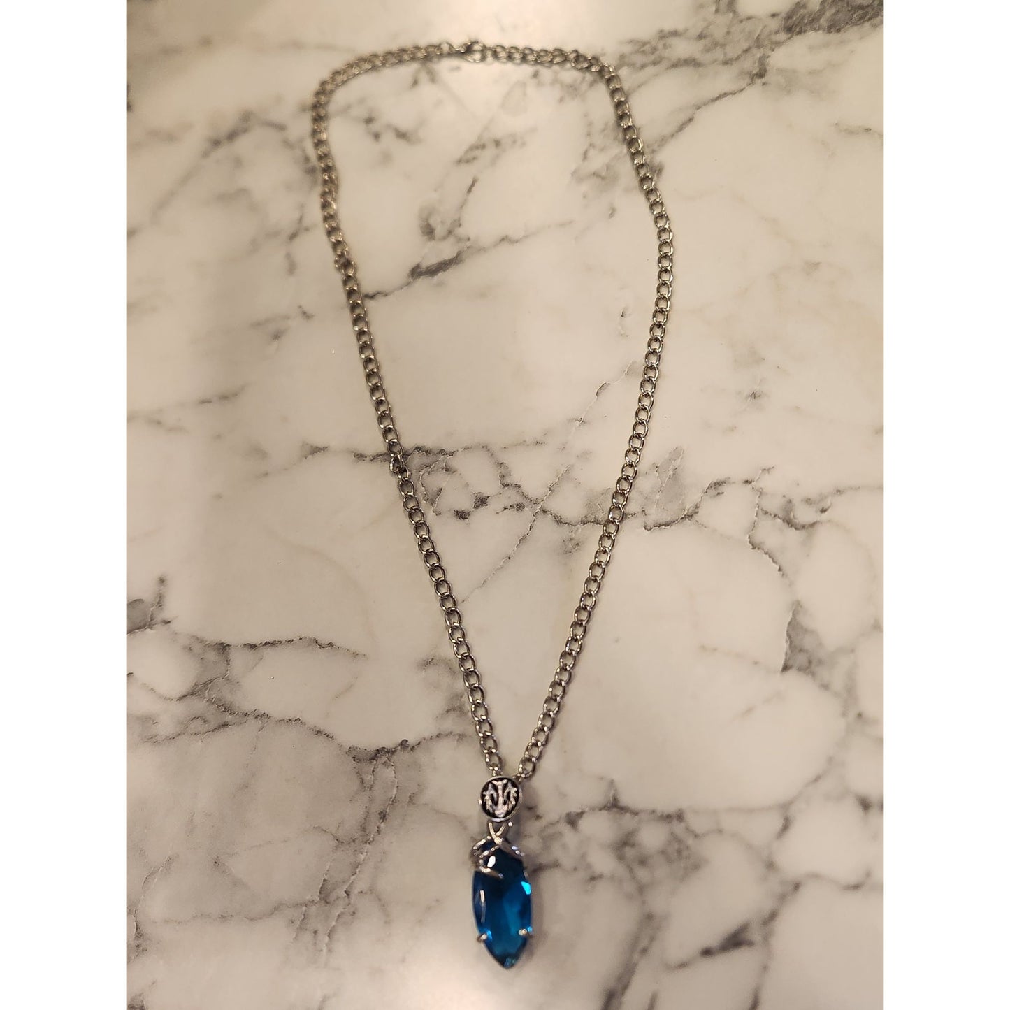 Final Fantasy Blue Crystal Pendant Necklace With Silver-Tone Chain