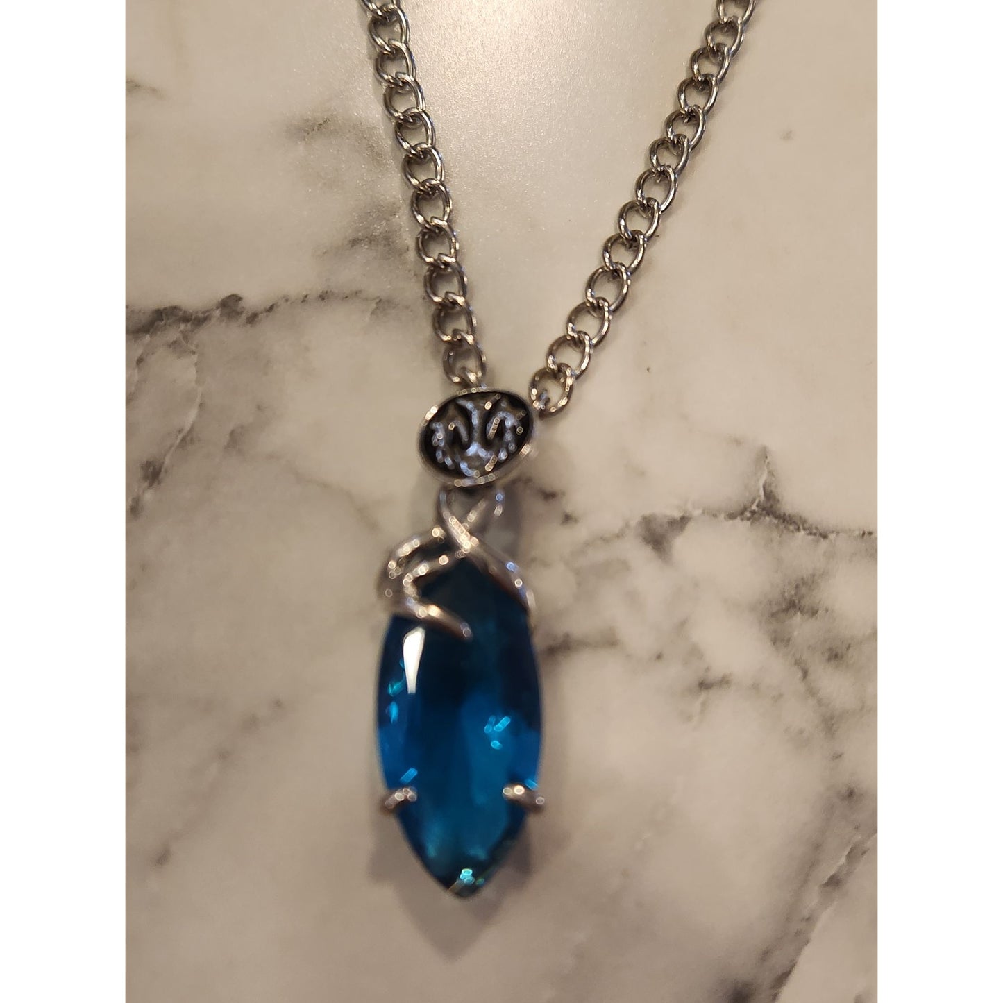 Final Fantasy Blue Crystal Pendant Necklace With Silver-Tone Chain