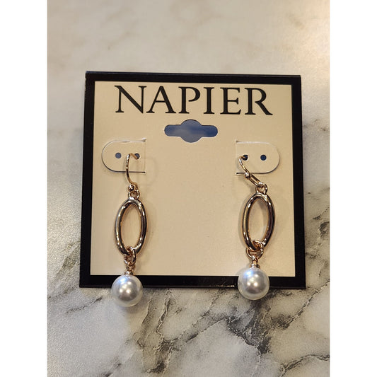 Napier Gold-Tone Oval Drop Earrings With Faux Pearl Accent
