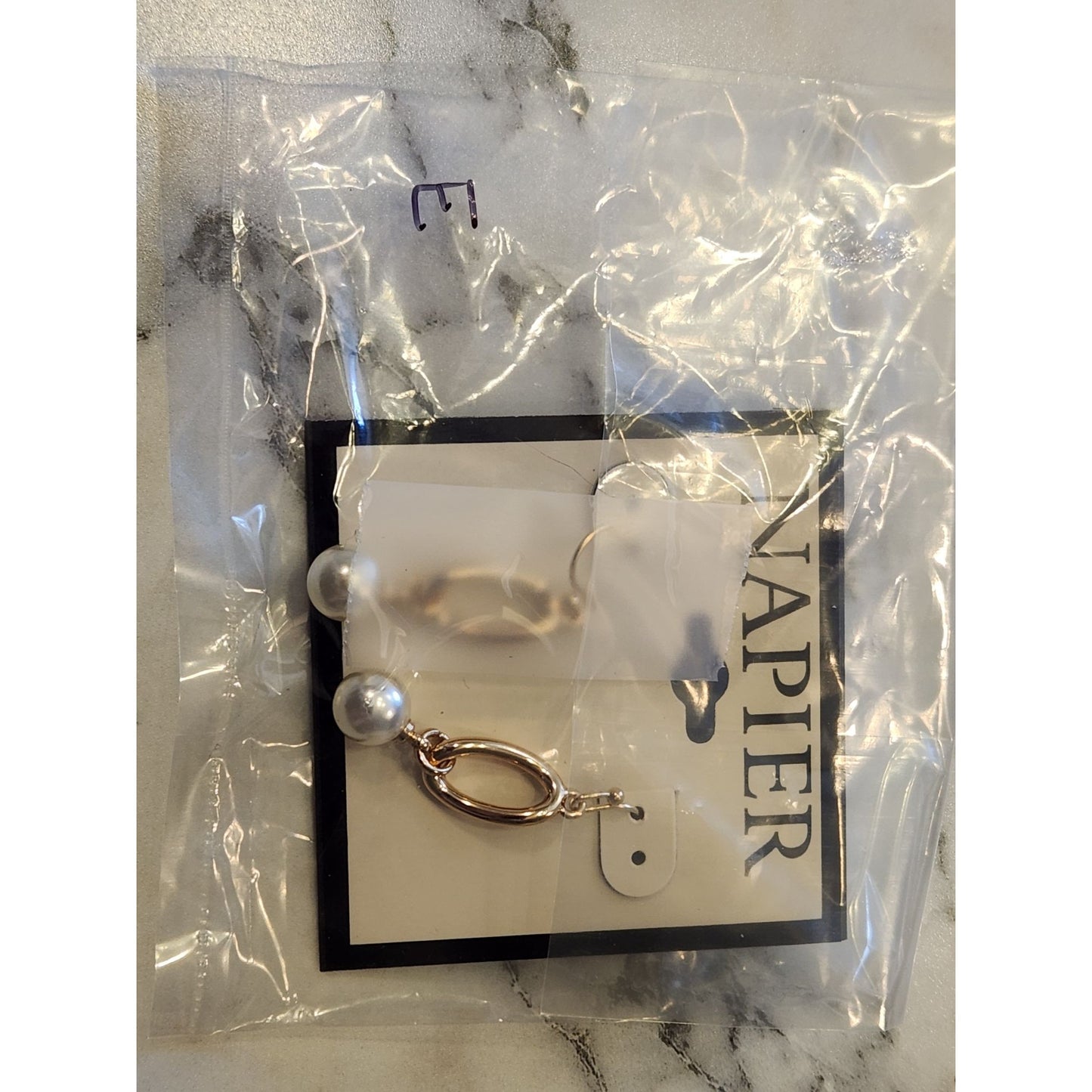 Napier Gold-Tone Oval Drop Earrings With Faux Pearl Accent