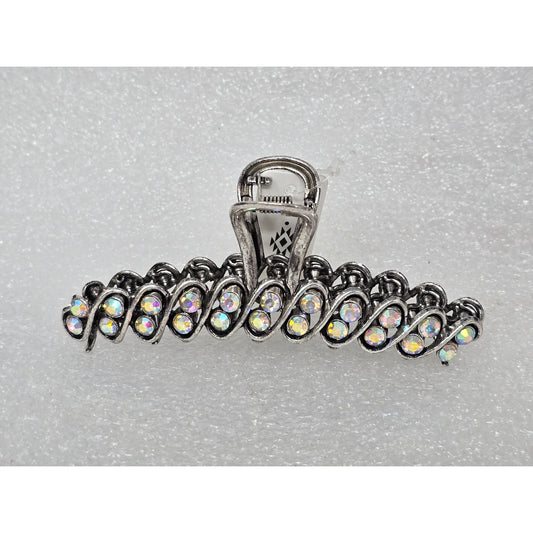 Rhinestone Hair Claw Clip Silver Tone