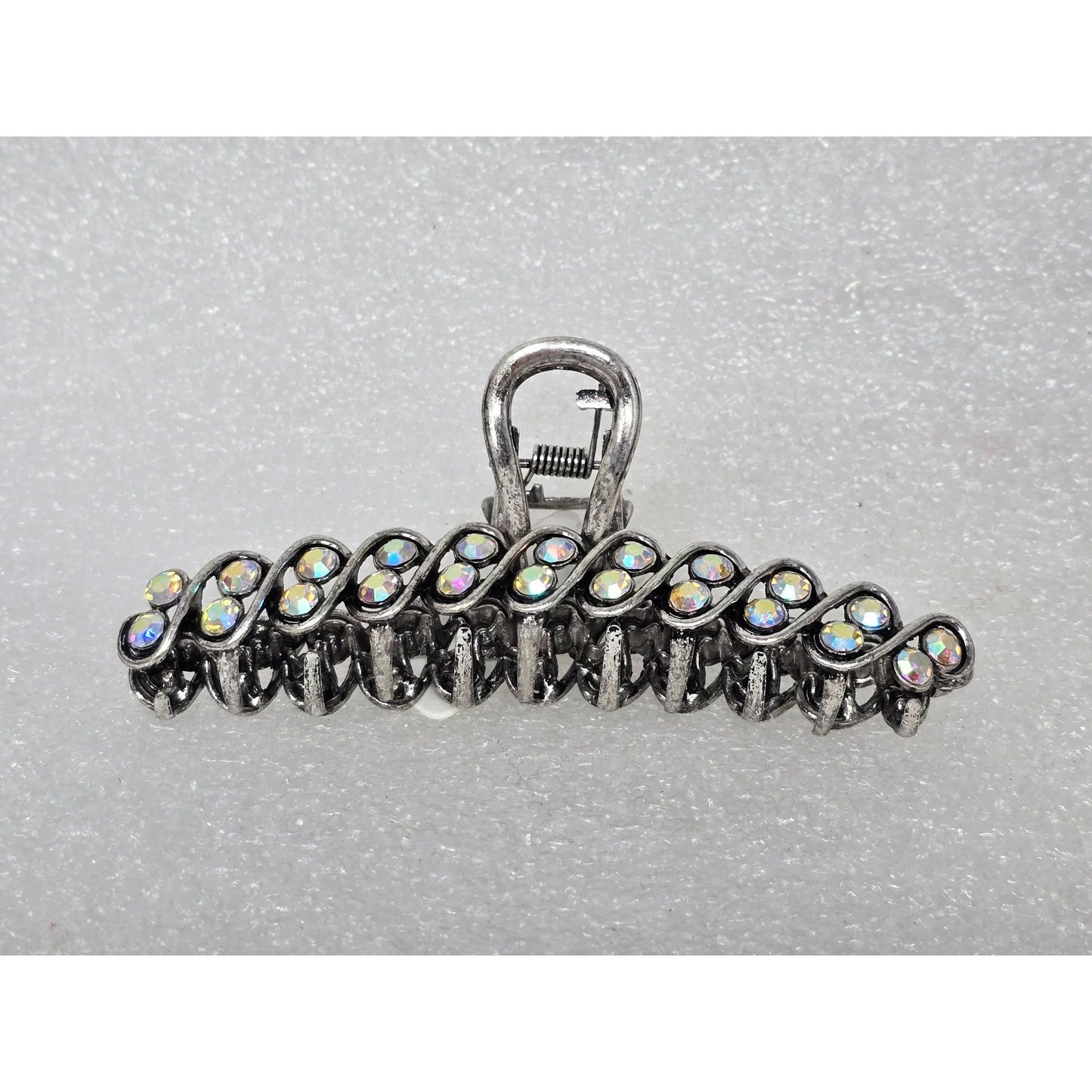 Rhinestone Hair Claw Clip Silver Tone