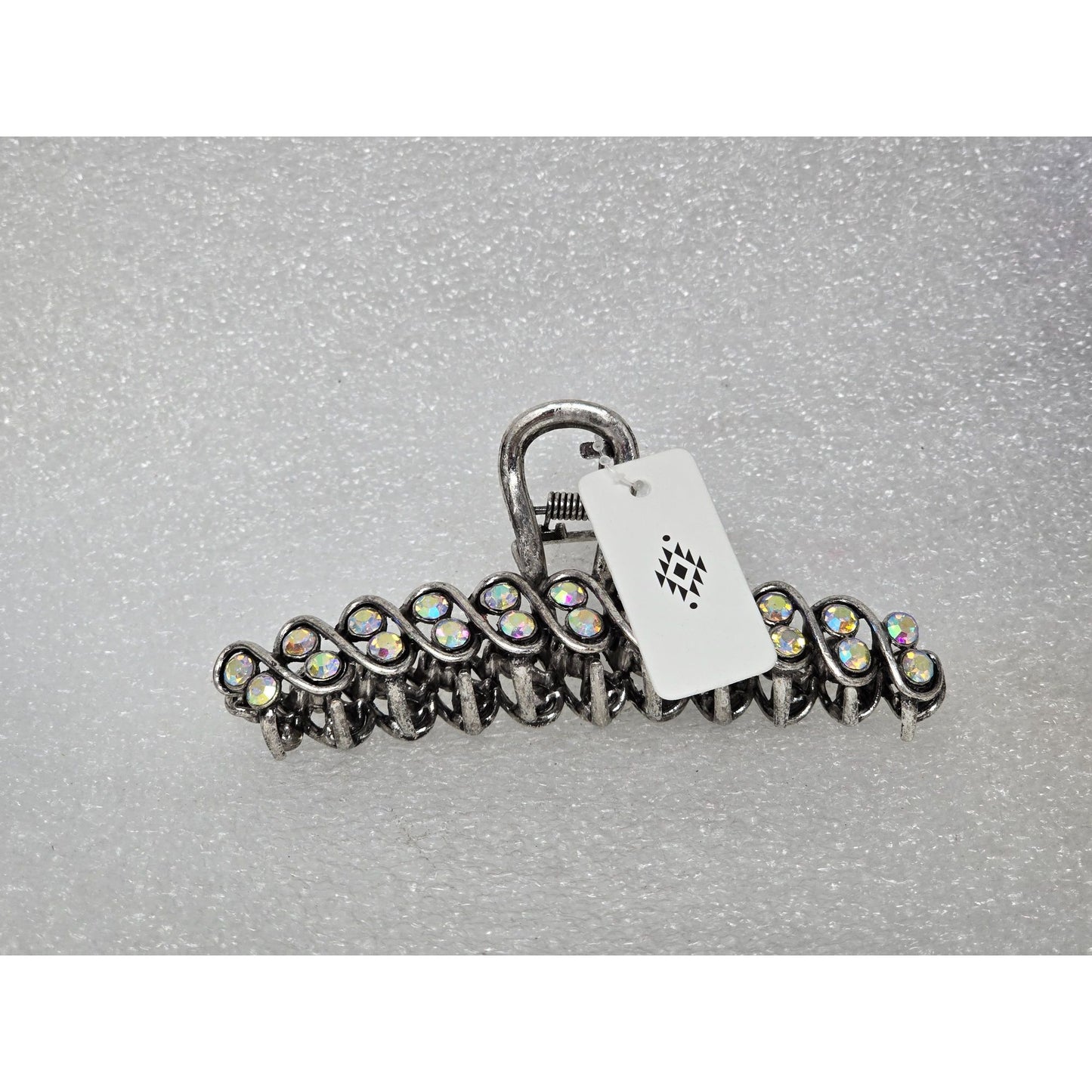 Rhinestone Hair Claw Clip Silver Tone