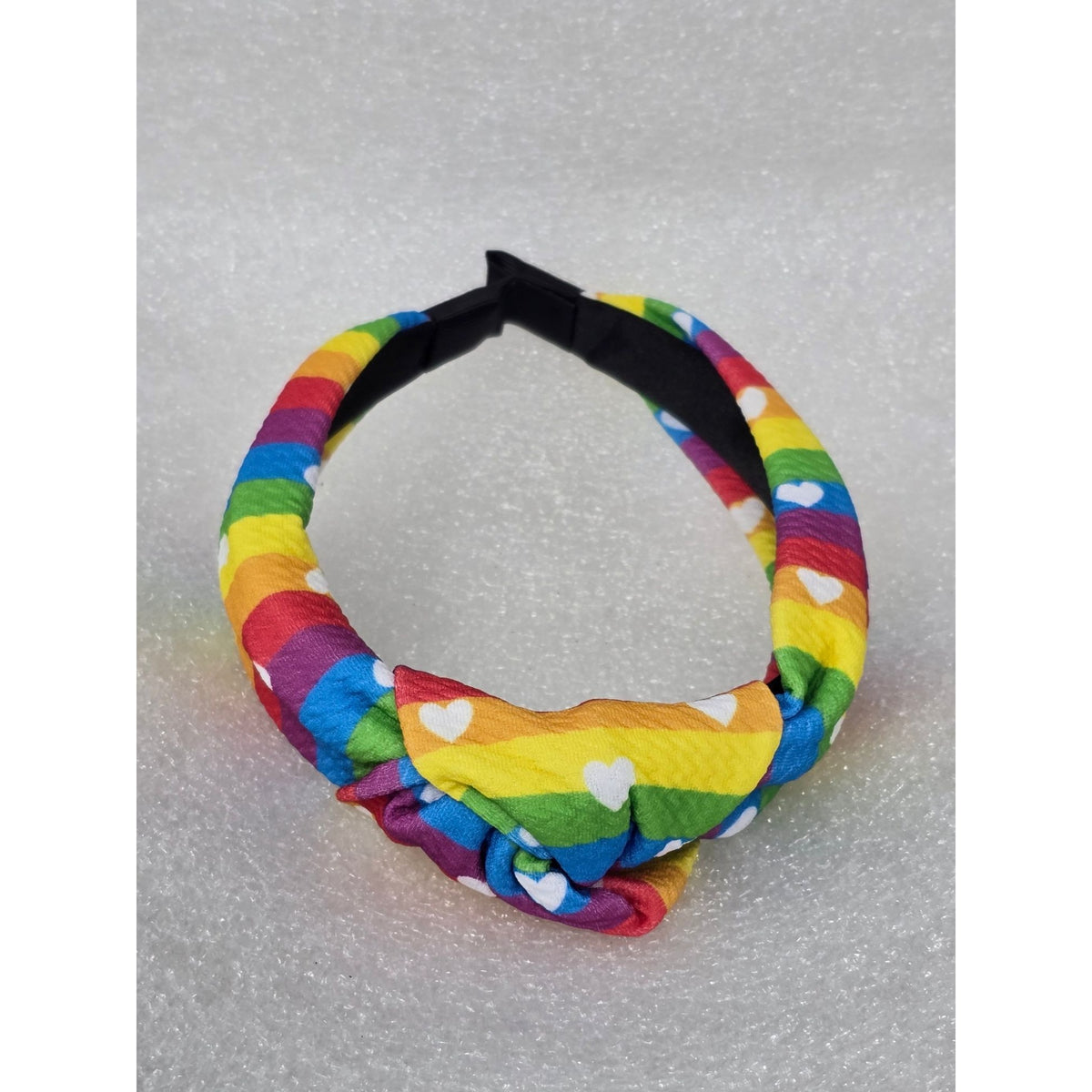Rainbow Heart Fabric Knot Headband Bright Multicolor Hair Accessory Women Teens