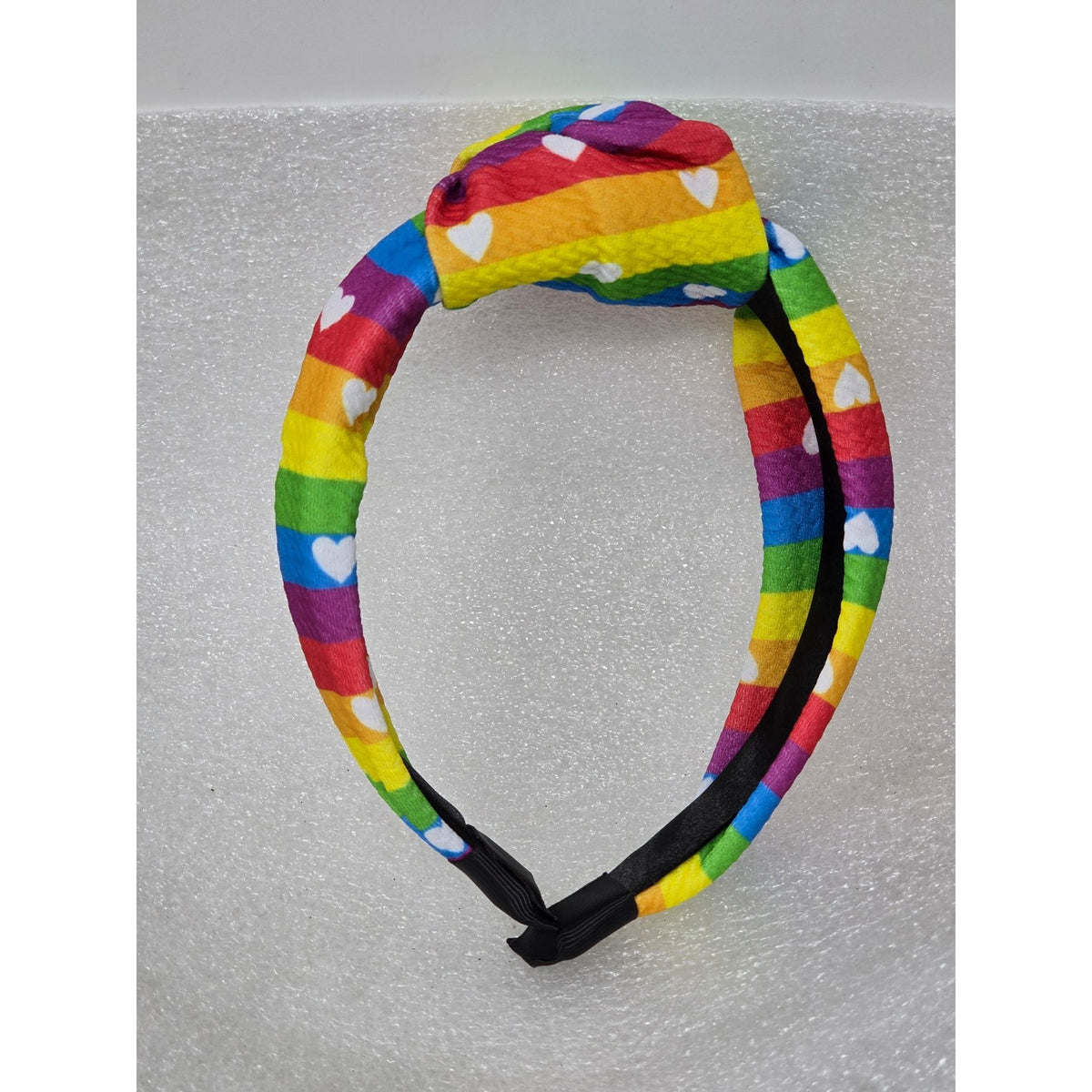 Rainbow Heart Fabric Knot Headband Bright Multicolor Hair Accessory Women Teens