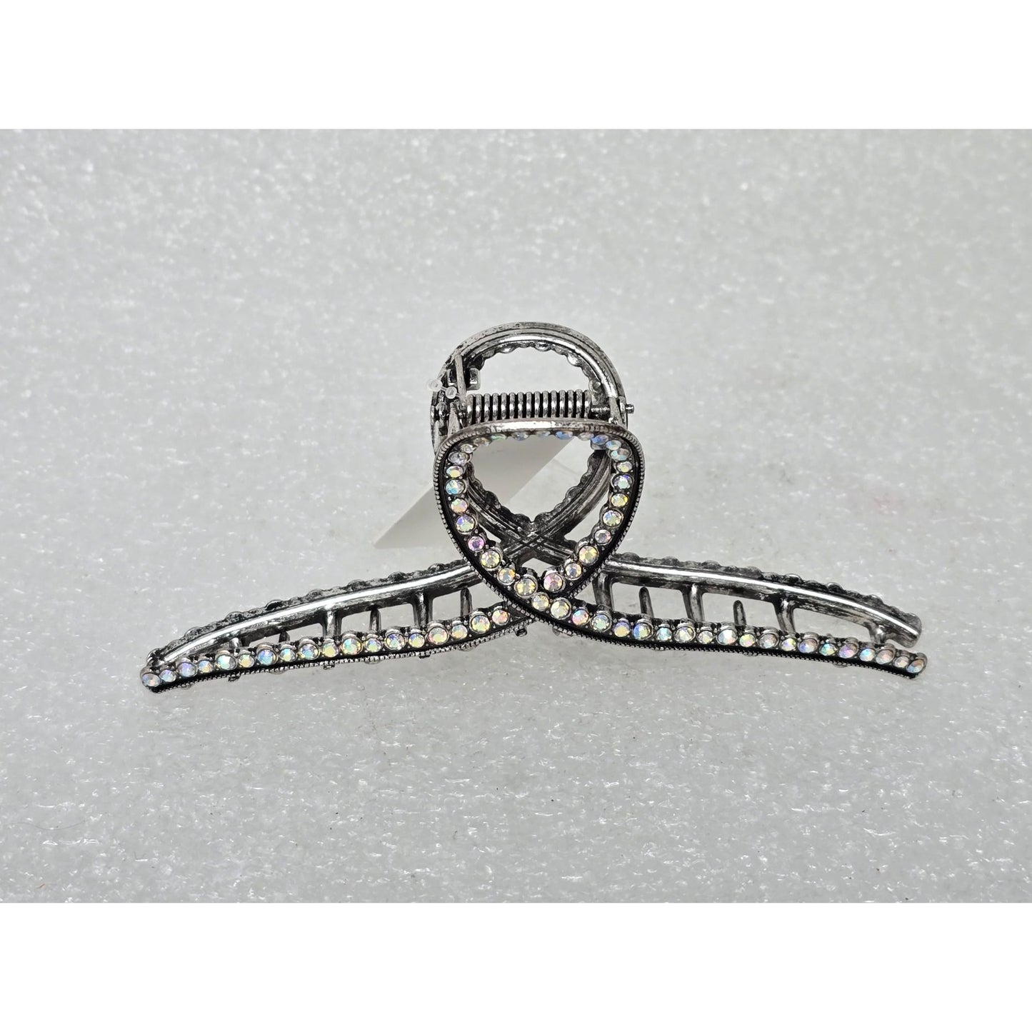 Rhinestone Embellished Silver Tone Metal Hair Claw Clip Decorative Loop Design