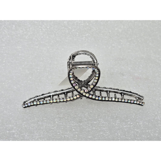 Rhinestone Embellished Silver Tone Metal Hair Claw Clip Decorative Loop Design