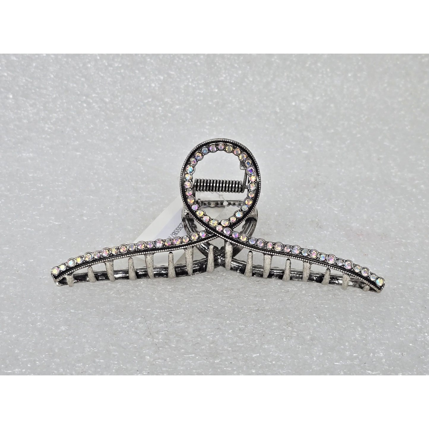 Rhinestone Embellished Silver Tone Metal Hair Claw Clip Decorative Loop Design