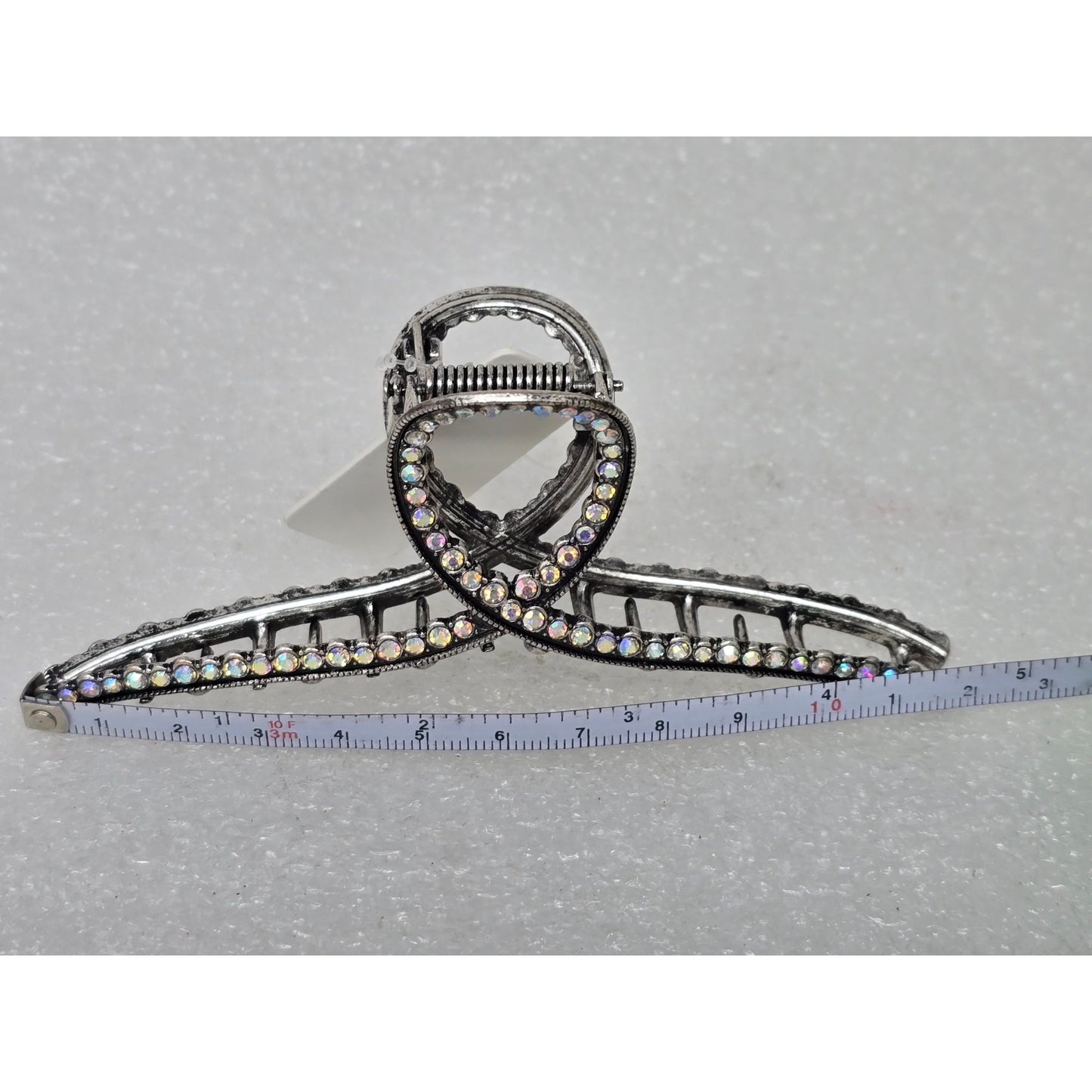 Rhinestone Embellished Silver Tone Metal Hair Claw Clip Decorative Loop Design