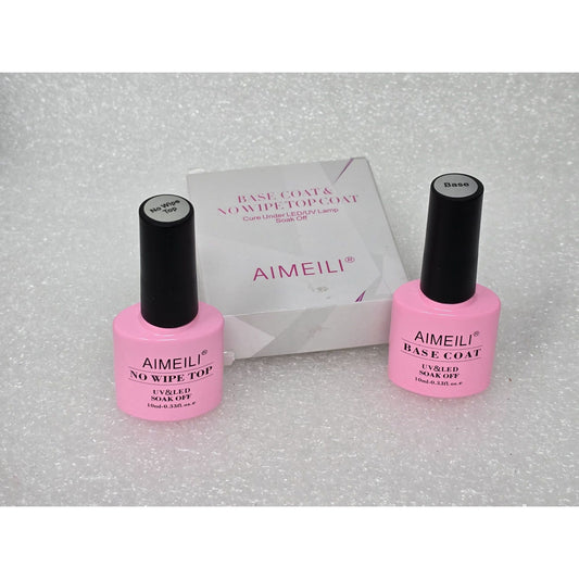 Aimeili Base Coat & No Wipe Top Coat Gel Nail Polish Set LED/UV Soak Off