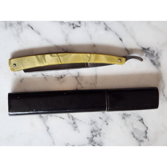 Vintage Shumate Straight Razor Ben Hur Model Yellow Handle & Original Black Case