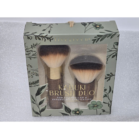 Livegreen Kabuki Brush Duo Set Ideal for Foundation Powder Bronzer Or Blush