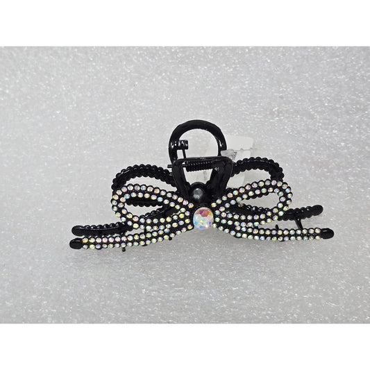 Black Rhinestone Bow Hair Claw Clip