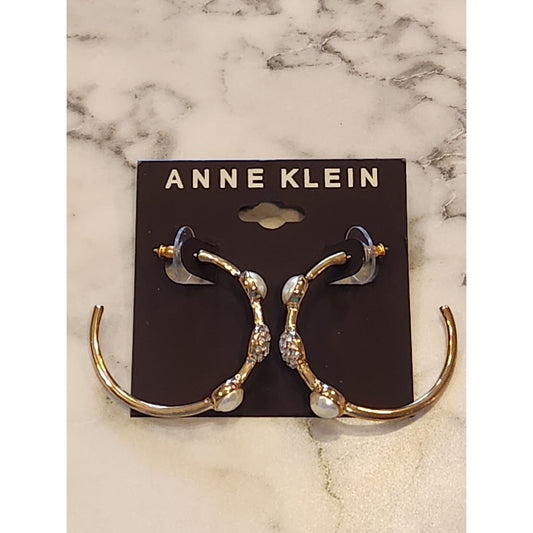 Anne Klein Gold-Tone Hoop Earrings With Faux Pearl & Crystal Accents
