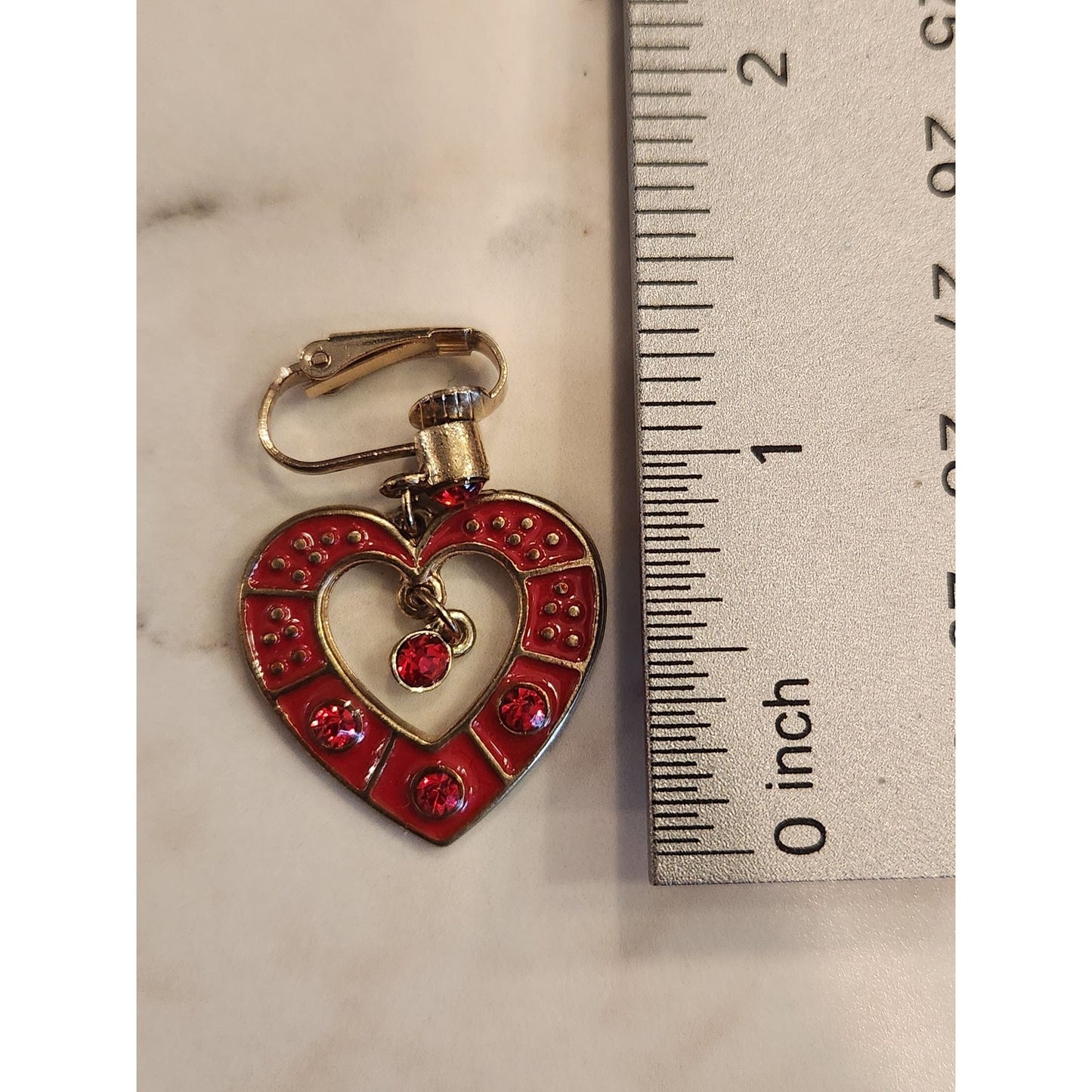 Vintage Heart-Shaped Clip-On Earrings Red Enamel & Crystals & Gold Tone Finish