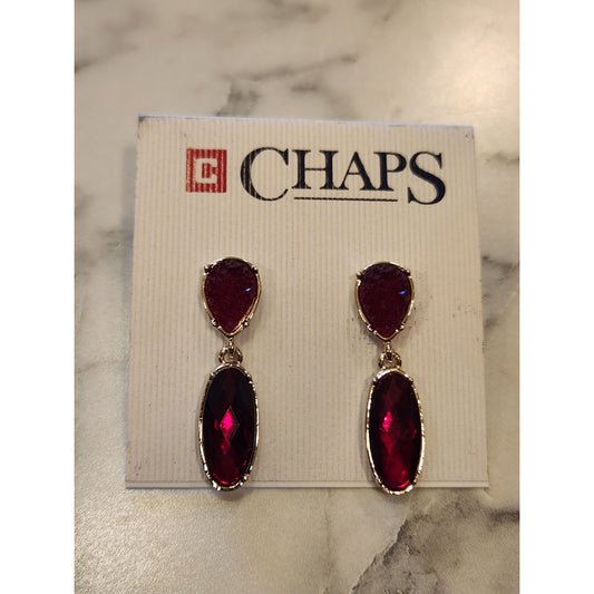Chaps Gold-Tone Red Double Drop Earrings