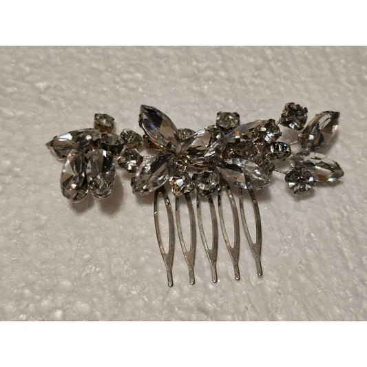 Crystal Rhinestone Hair Comb Clip Bridal Accessory Silver Tone Elegant Design