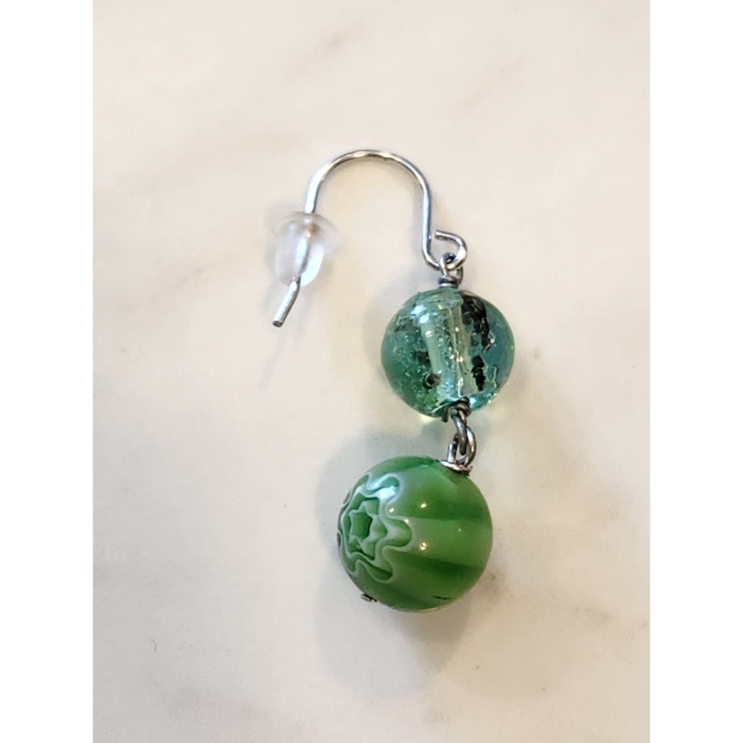 Sterling Silver Green Glass Bead Dangle Earrings