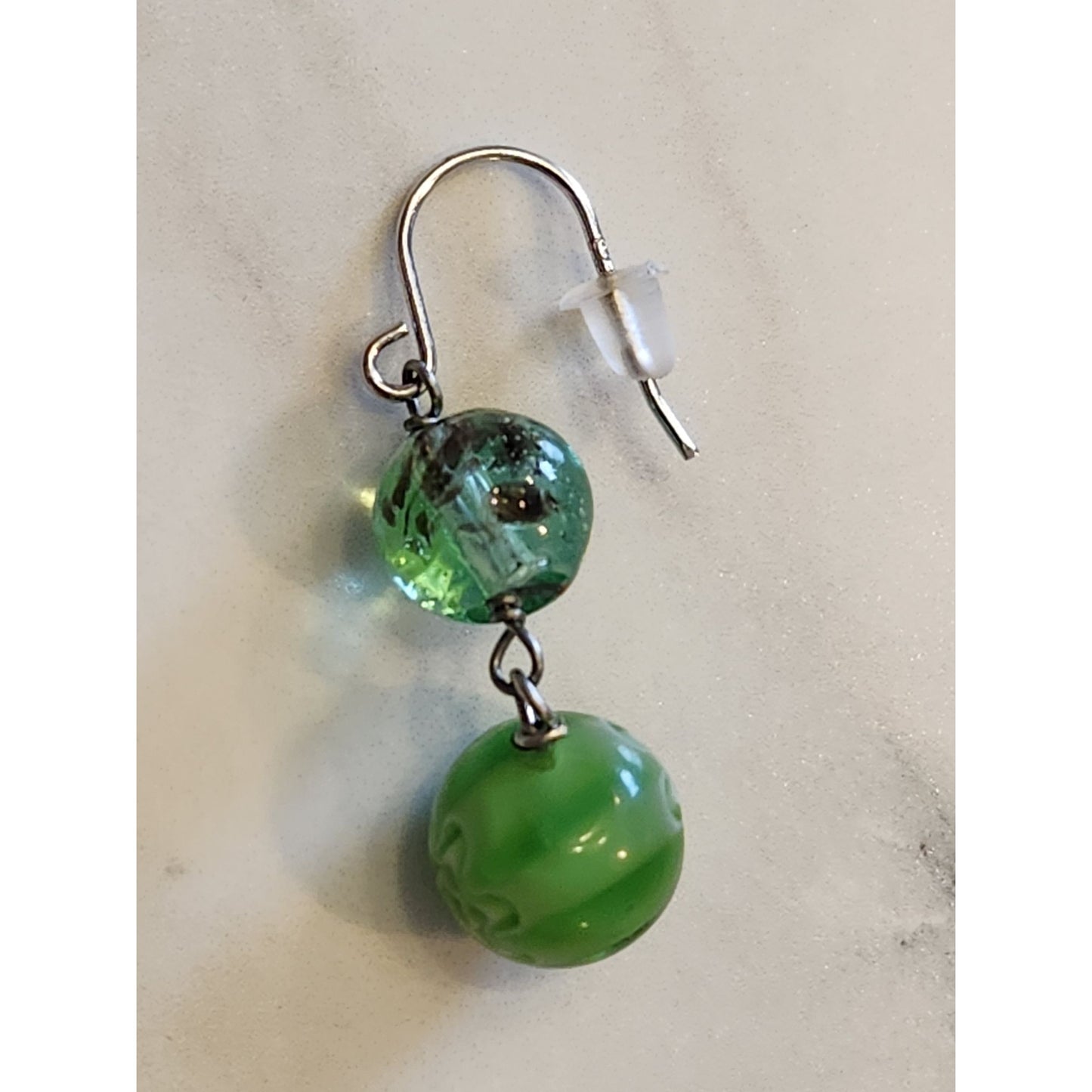 Sterling Silver Green Glass Bead Dangle Earrings