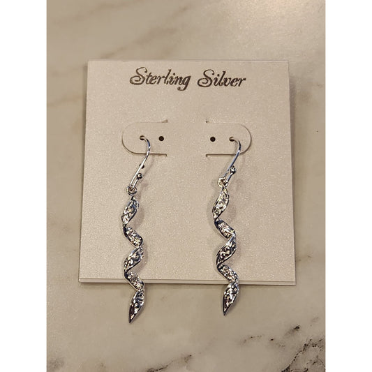 Sterling Silver Twisted Dangle Earrings With Intricate Detailing & Hook Closure