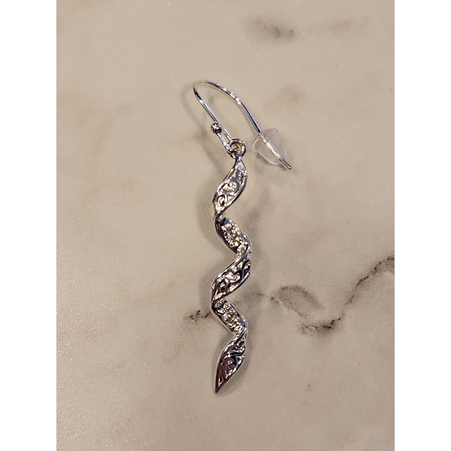 Sterling Silver Twisted Dangle Earrings With Intricate Detailing & Hook Closure
