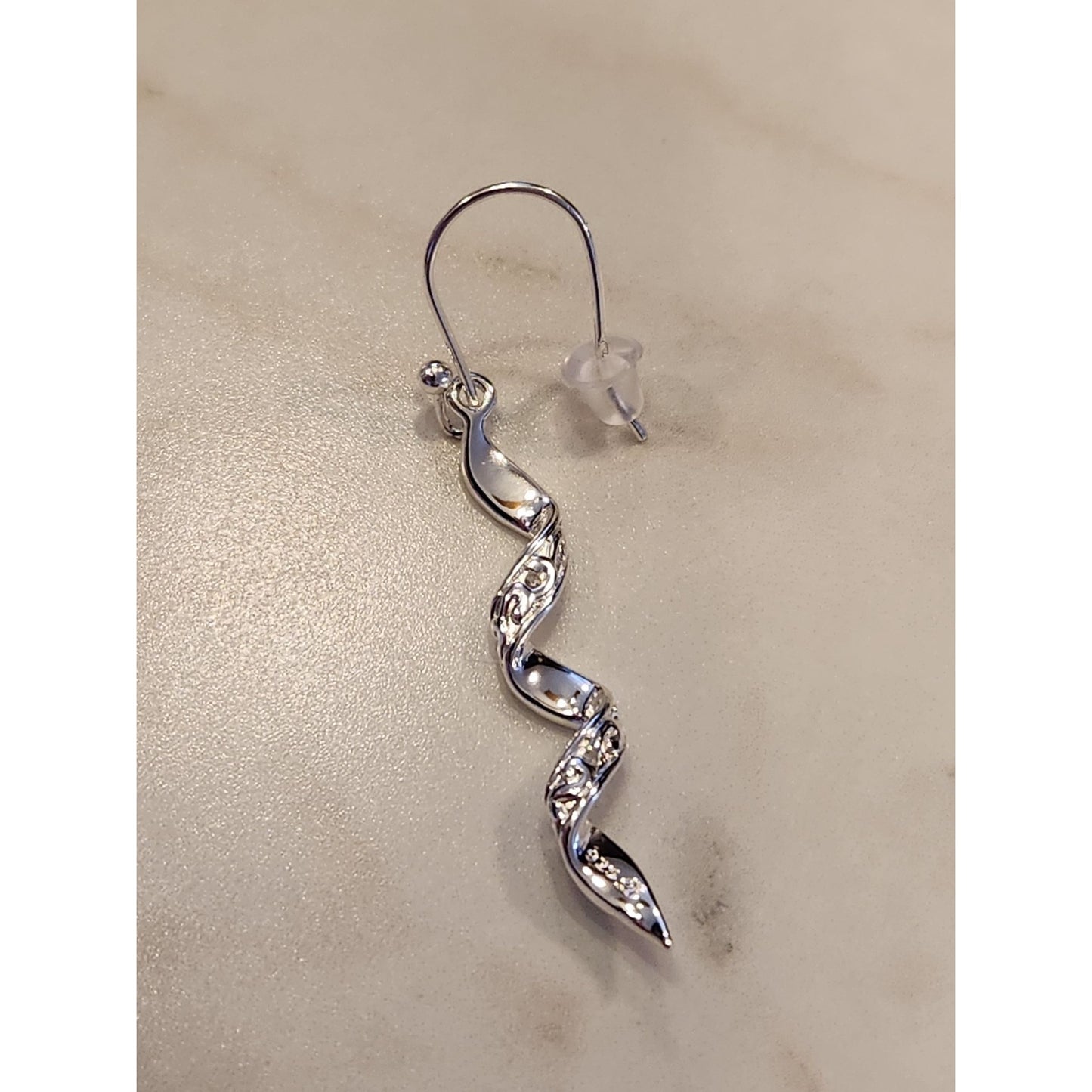 Sterling Silver Twisted Dangle Earrings With Intricate Detailing & Hook Closure