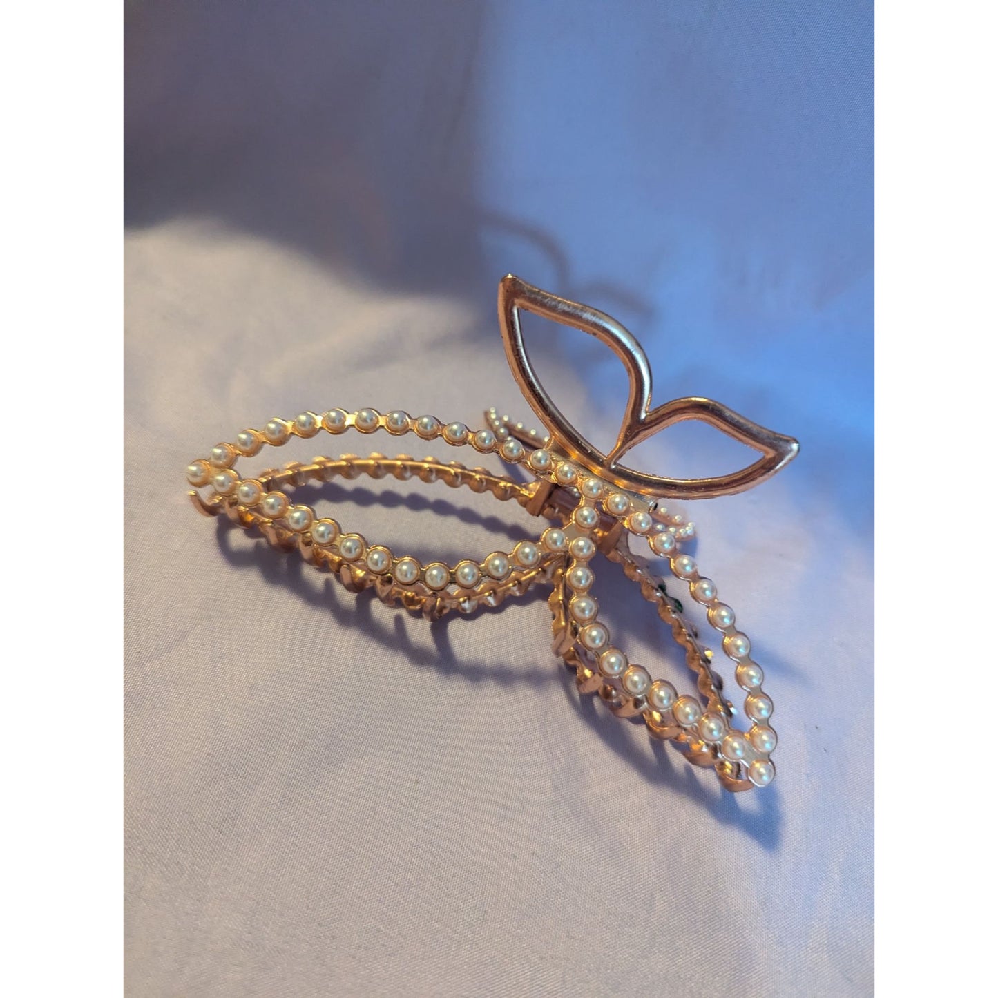 Gold Tone Butterfly Hair Clip With Faux Pearl Accents For Women