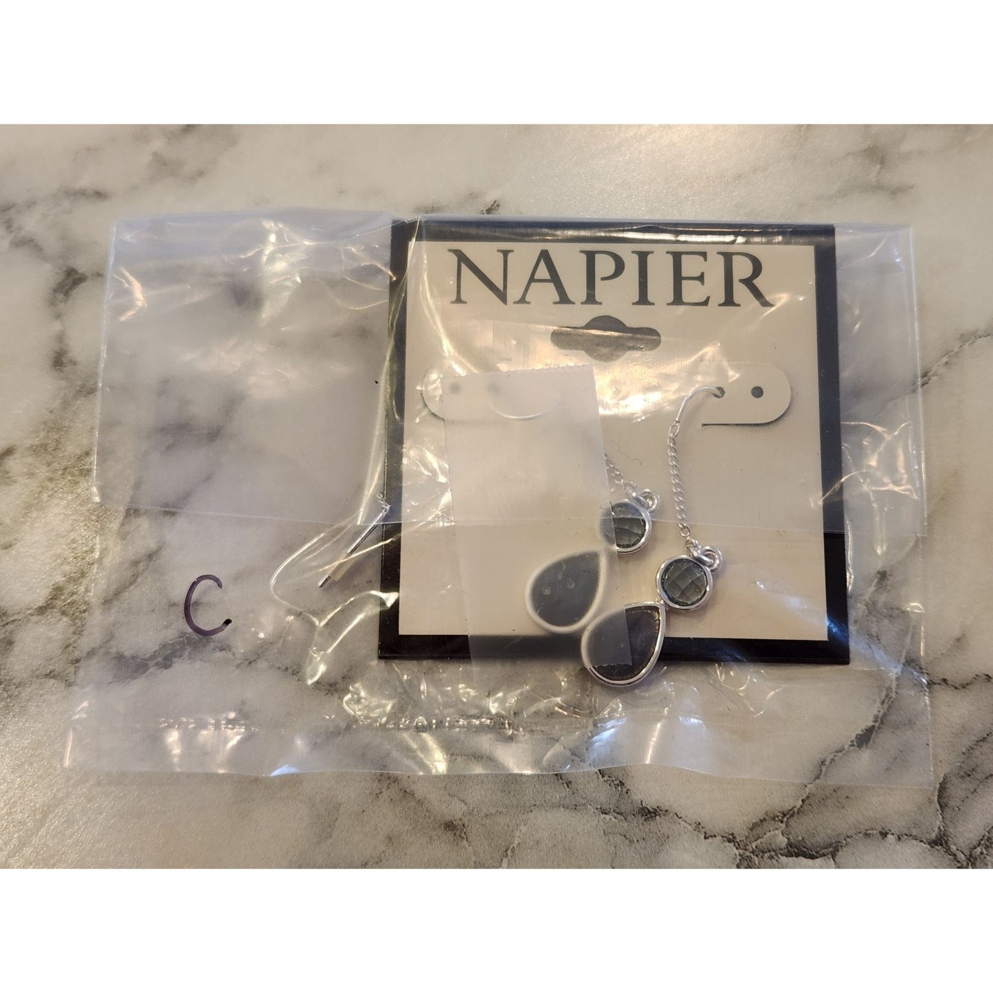 Napier Silver-Tone Blue Double Drop Earrings With Chain Back Design