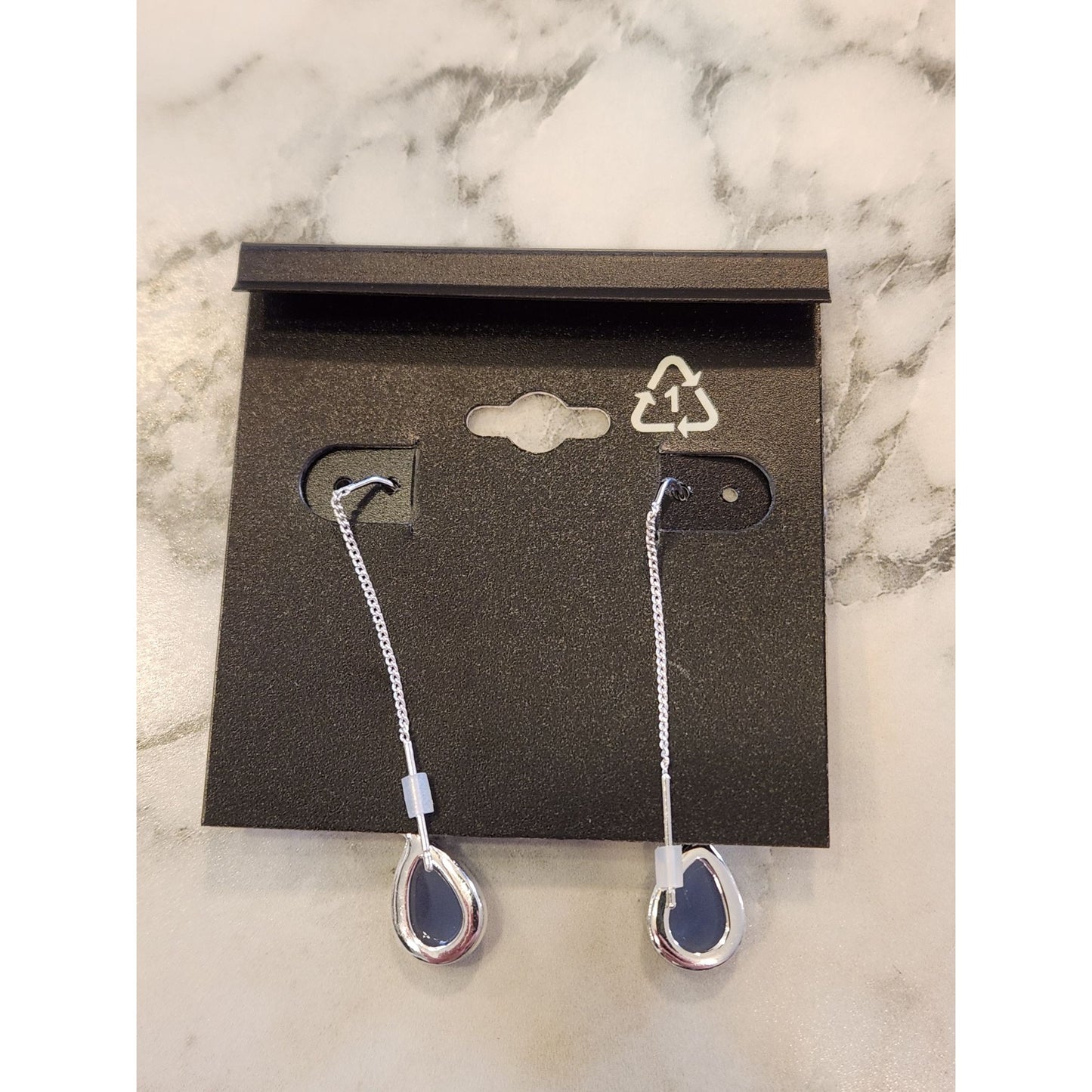 Napier Silver-Tone Blue Double Drop Earrings With Chain Back Design