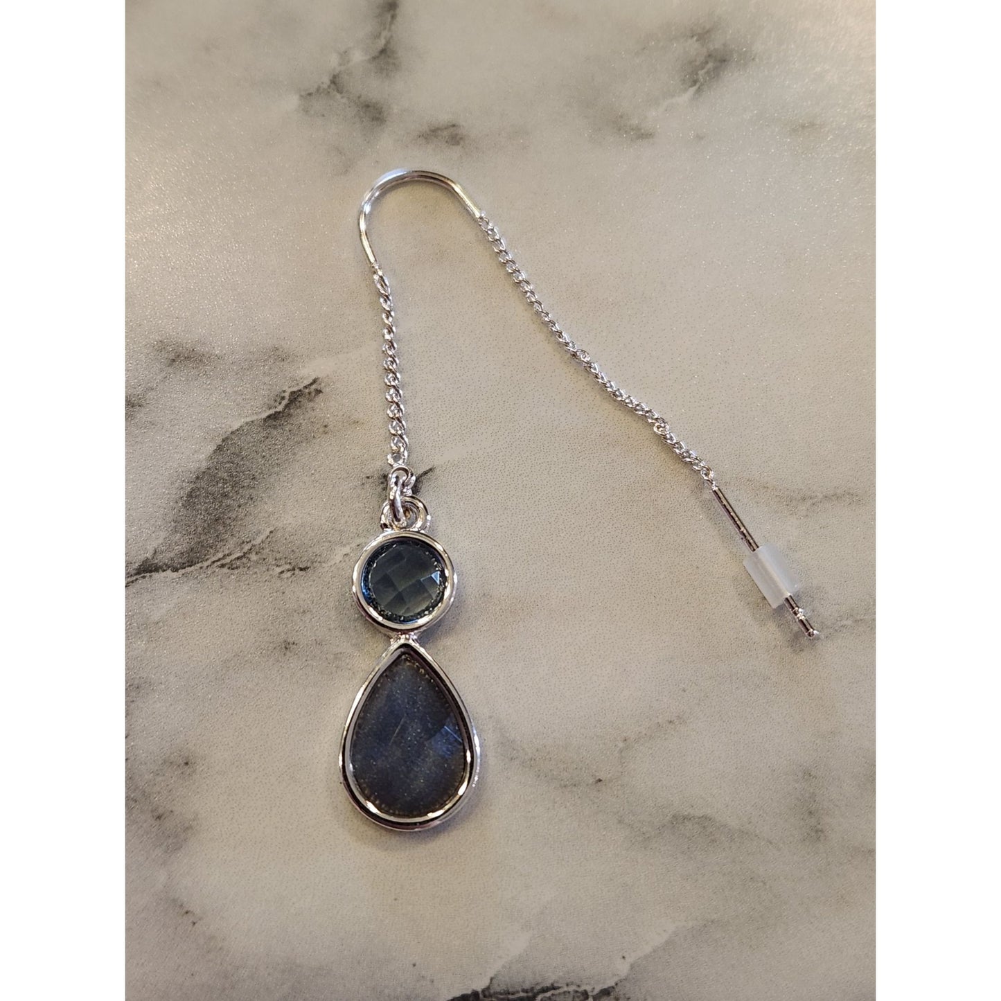 Napier Silver-Tone Blue Double Drop Earrings With Chain Back Design