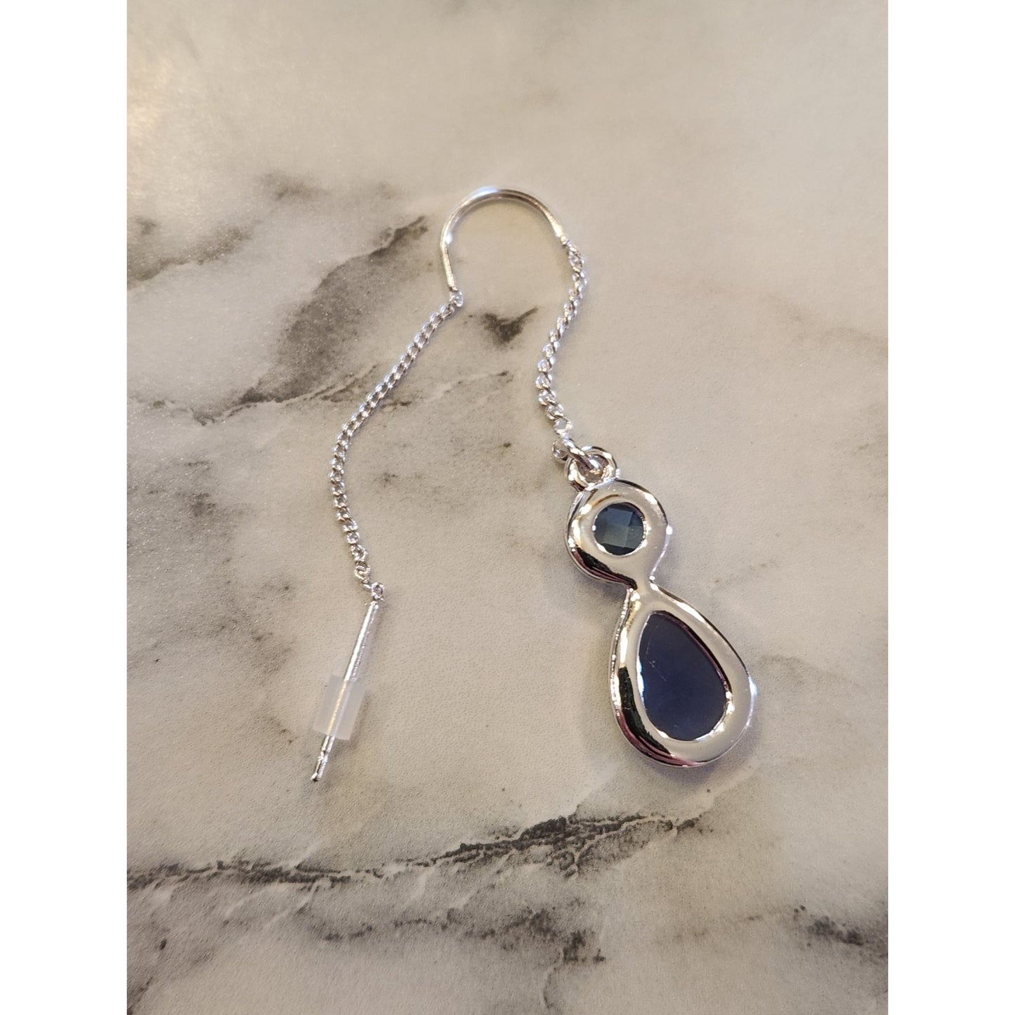 Napier Silver-Tone Blue Double Drop Earrings With Chain Back Design