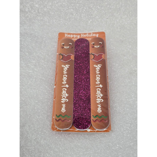 Happy Holiday Glitter Gingerbread Emery Boards Fun Festive Nail Files Set Of 3