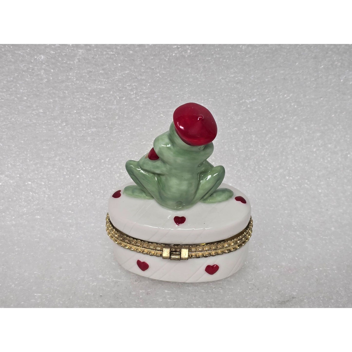 Pink Heart CZ Stud Earrings Prince Charming Frog Keepsake Trinket Box Porcelain