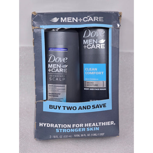 Dove Men + Care Clean Comfort Body Face Wash + Anti-Dandruff Shampoo Set 18 oz
