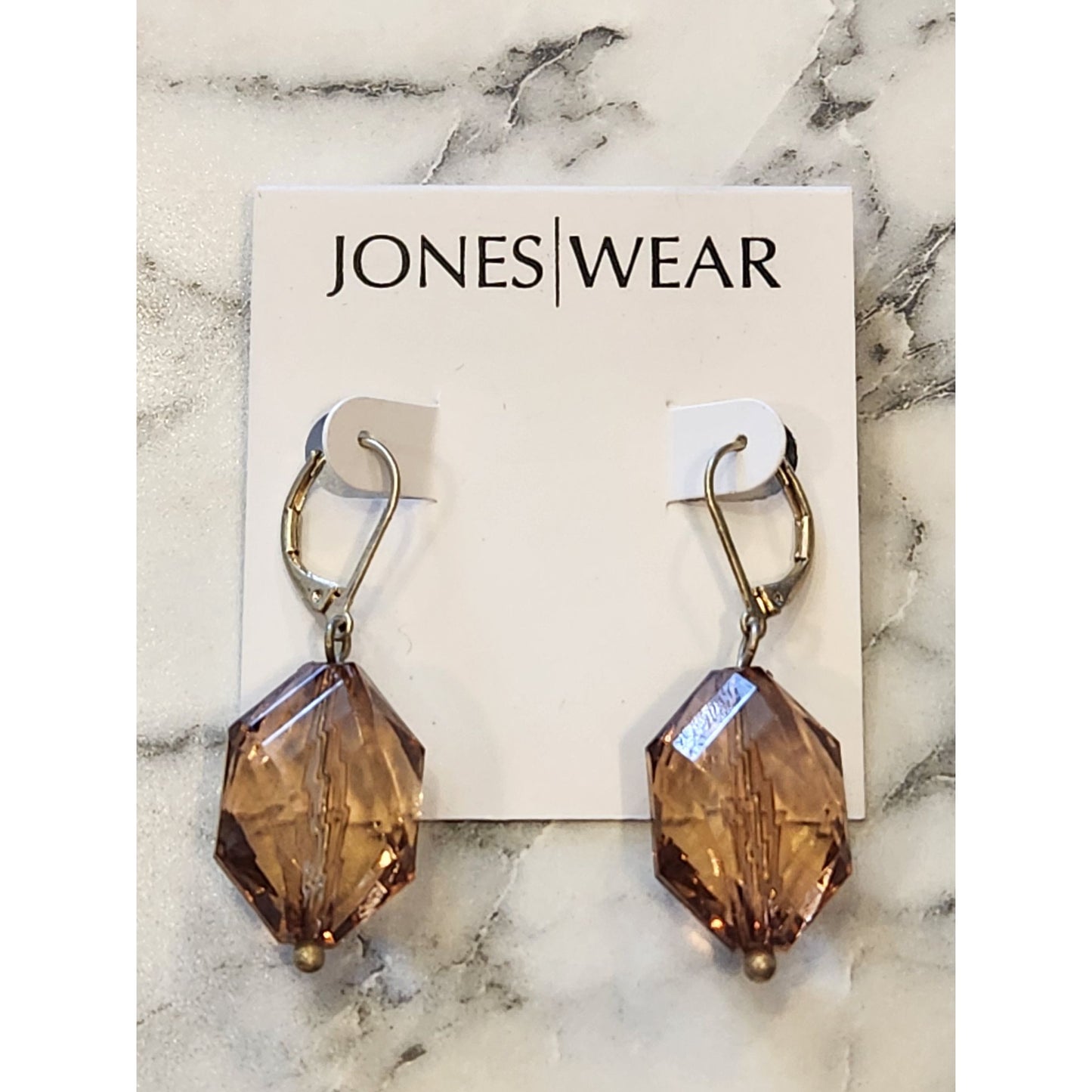 Jones Wear Faceted Amber Crystal Dangle Earrings Gold-Tone Leverback Closure