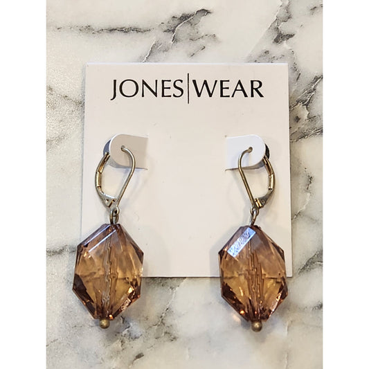Jones Wear Faceted Amber Crystal Dangle Earrings Gold-Tone Leverback Closure