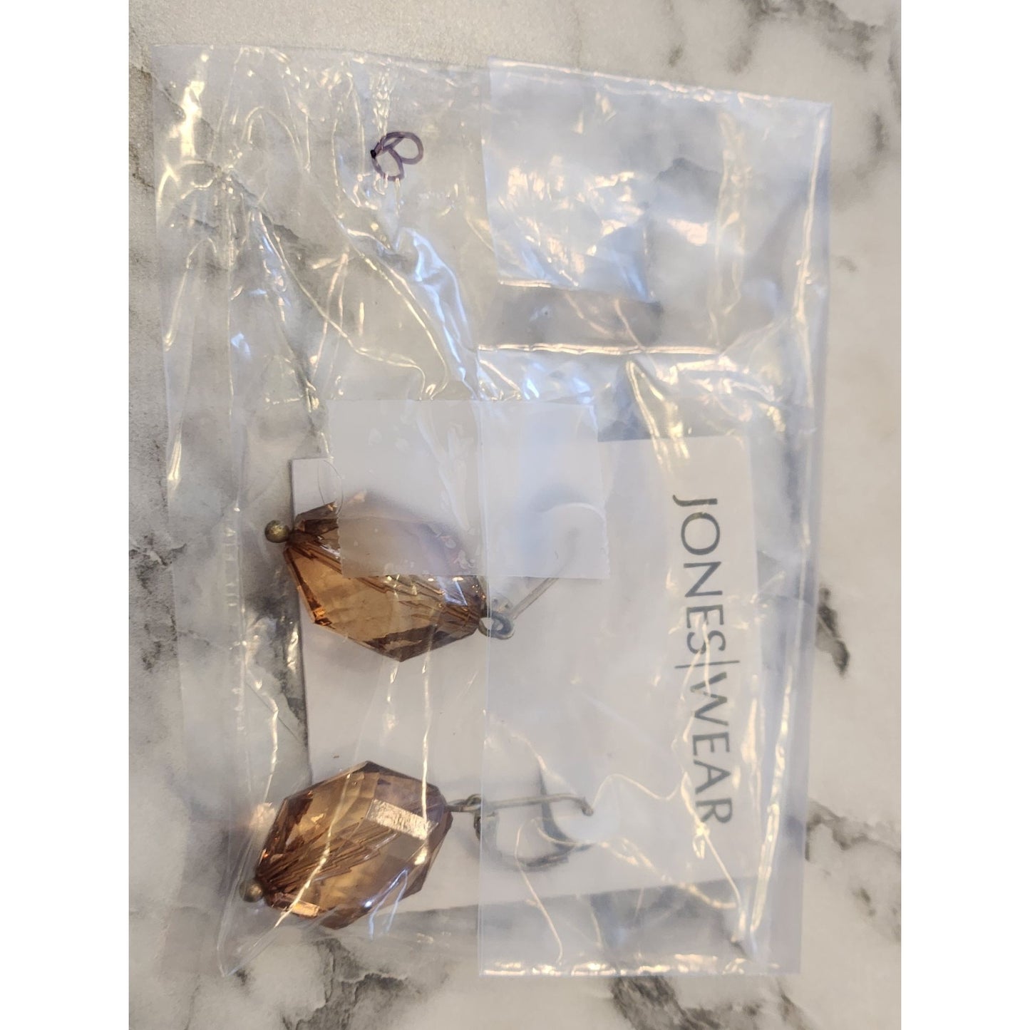 Jones Wear Faceted Amber Crystal Dangle Earrings Gold-Tone Leverback Closure