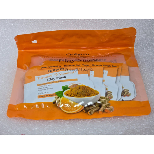 Quiyum Turmeric + Vitamin C Clay Mask Deep Cleansing Skin Tone Balance  12 pk