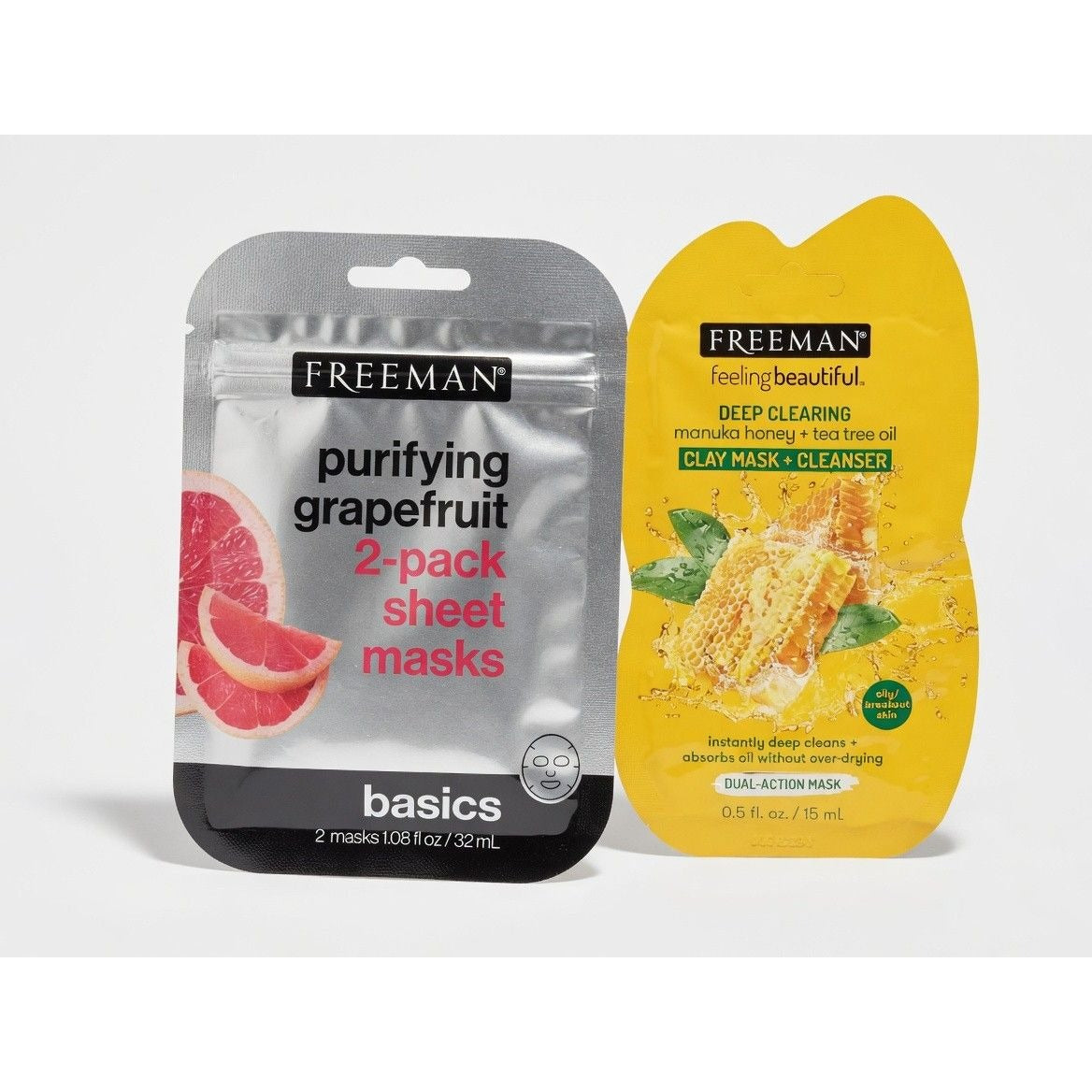 Freeman Purifying Grapefruit Sheet Masks + Deep Clearing Manuka Honey Tea Tree