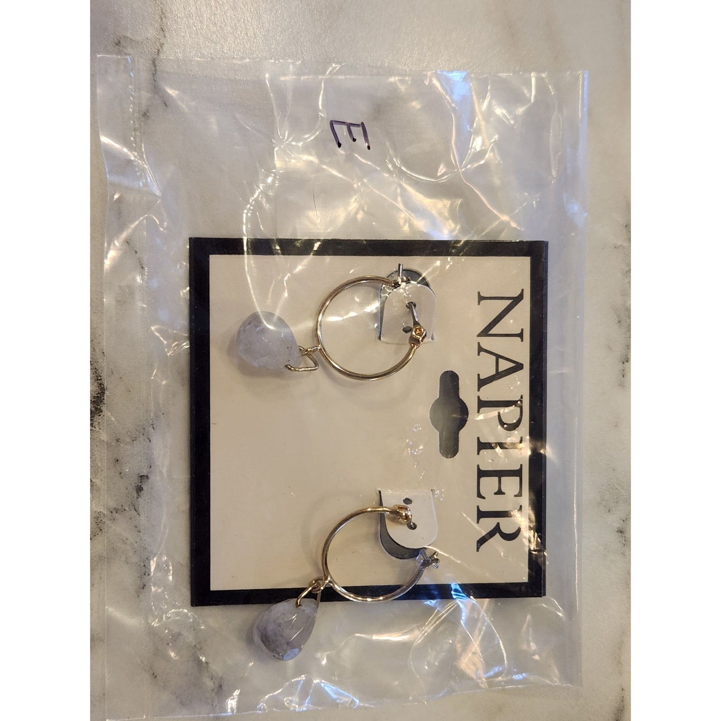 Napier Goldtone Hoop Earrings Dangling Clear Crystal Teardrop Accents Elegant