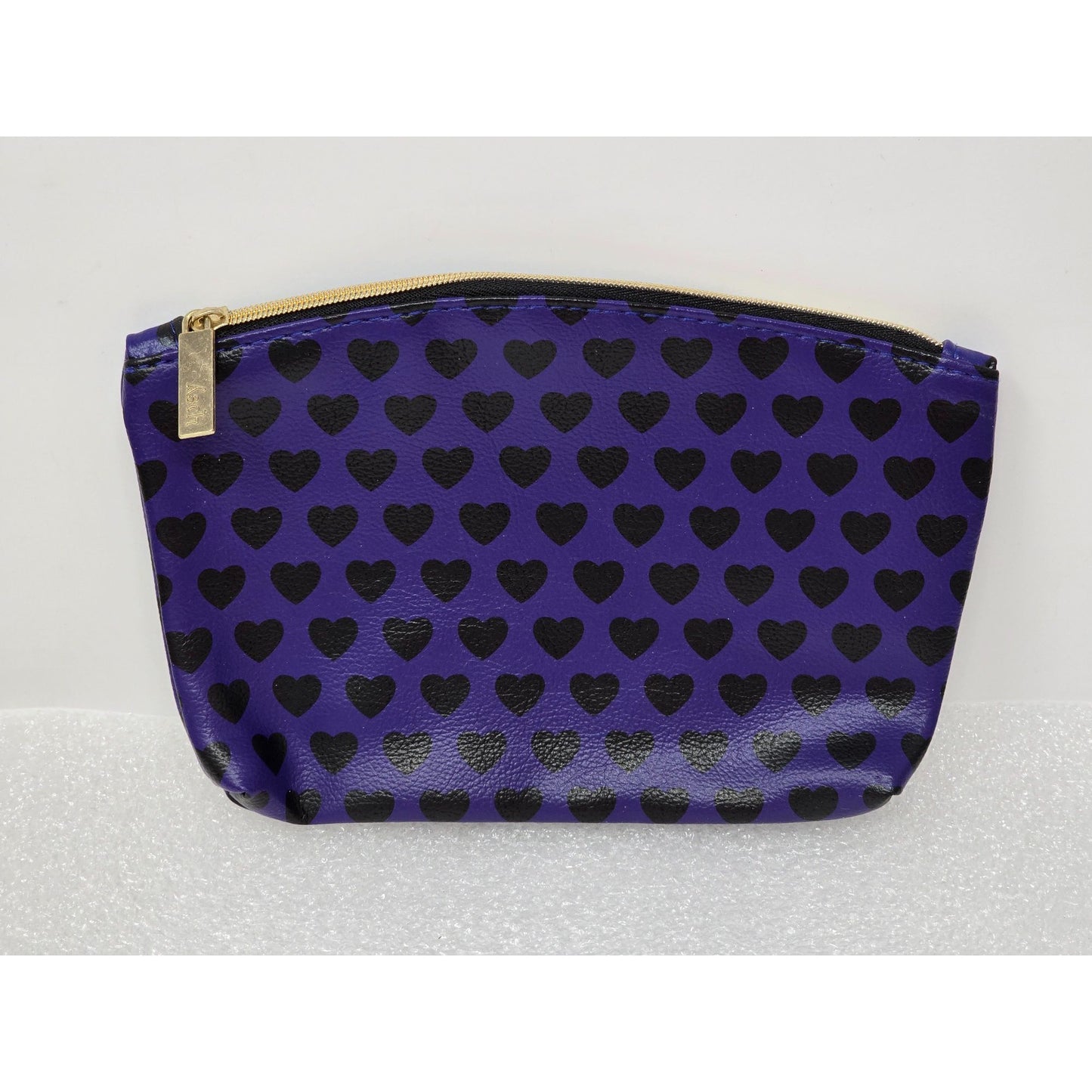 Ipsy Heart-Patterned Purple Cosmetic Makeup Bag Pouch With Gold Zipper Closure