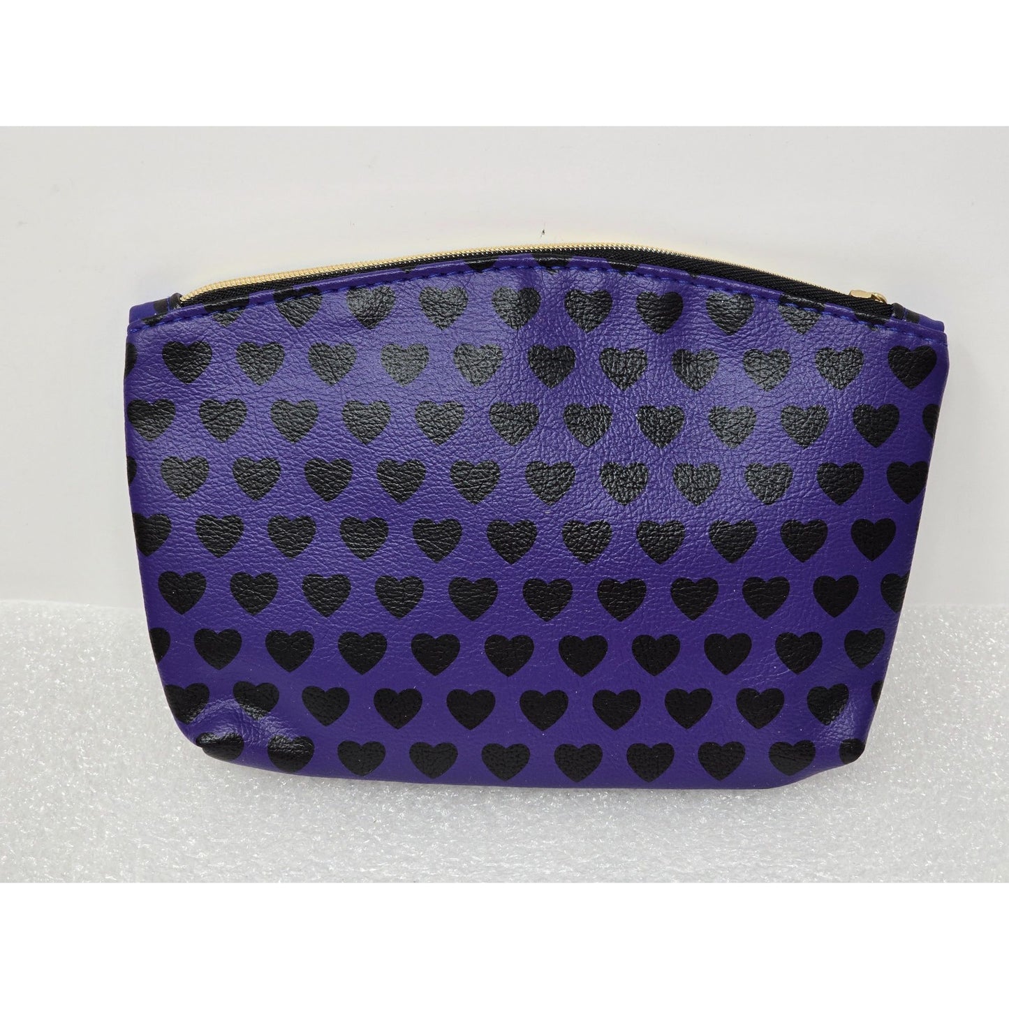 Ipsy Heart-Patterned Purple Cosmetic Makeup Bag Pouch With Gold Zipper Closure