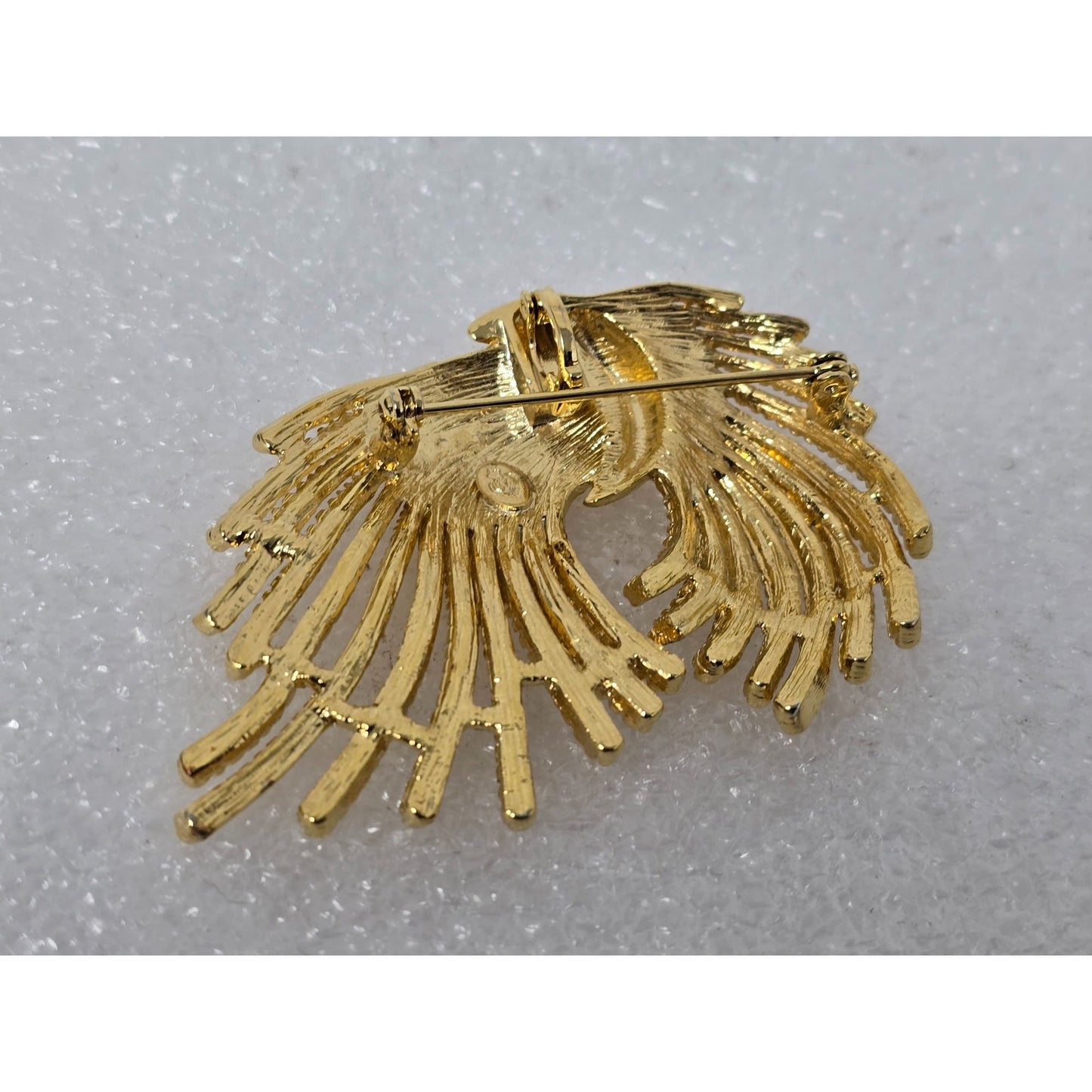 Signed Premier Designs Gold Tone Ribbon Spray Brooch Statement Pin Vintage