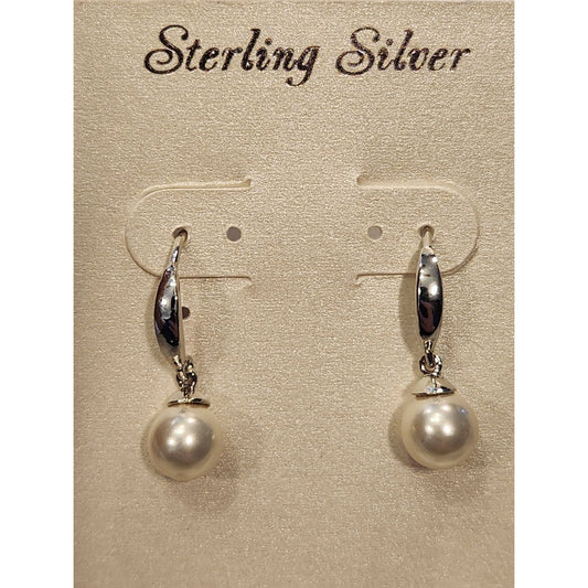 Sterling Silver Drop Earrings With Faux Pearl Accents For Women